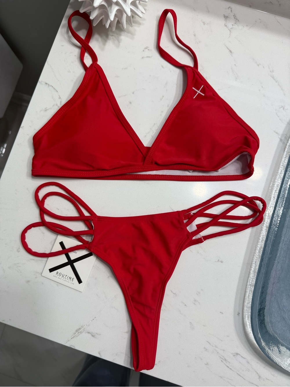 Boutine LA Red Strappy Triangle Bikini Set